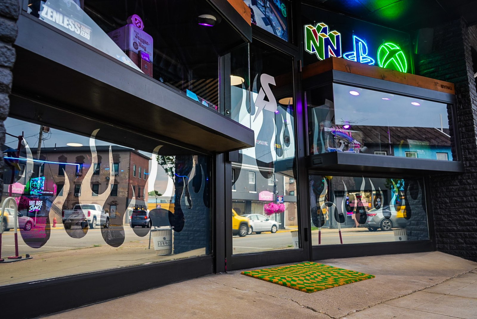 Gaming collectibles and guitar controllers in the store