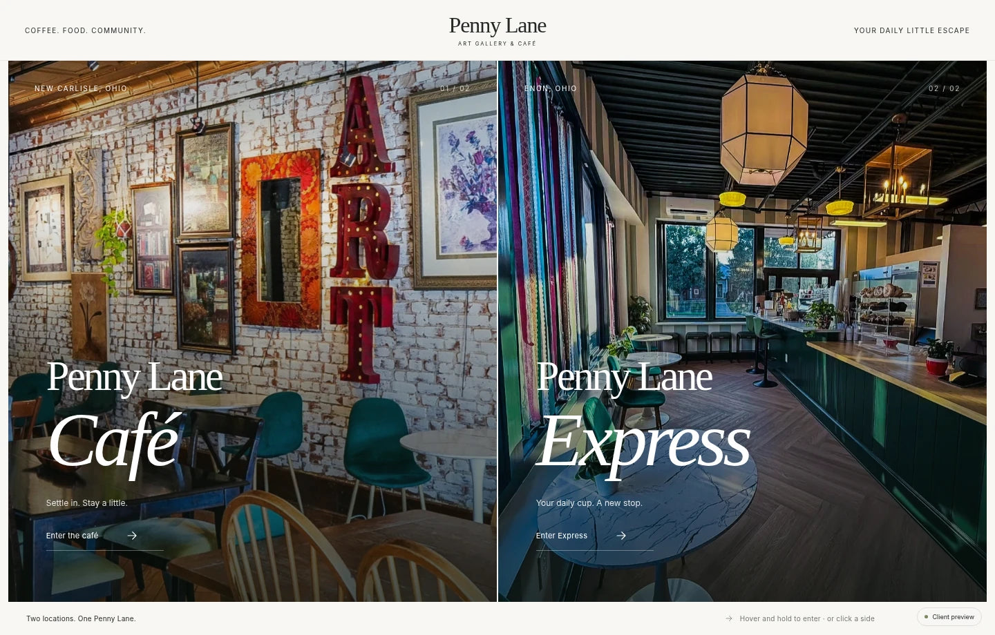 Penny Lane design concept with split Café and Express entrances.